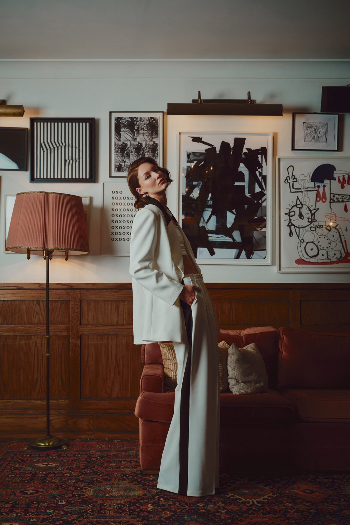 Kontrast Uzun Ceket - Ekru