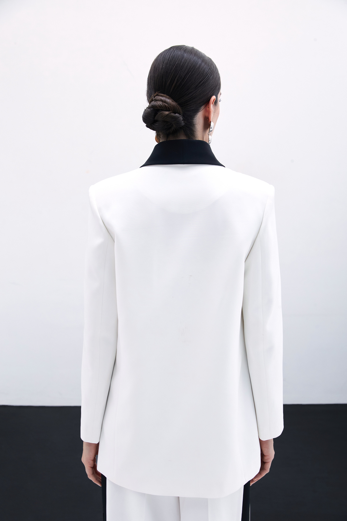 Kontrast Uzun Ceket - Ekru