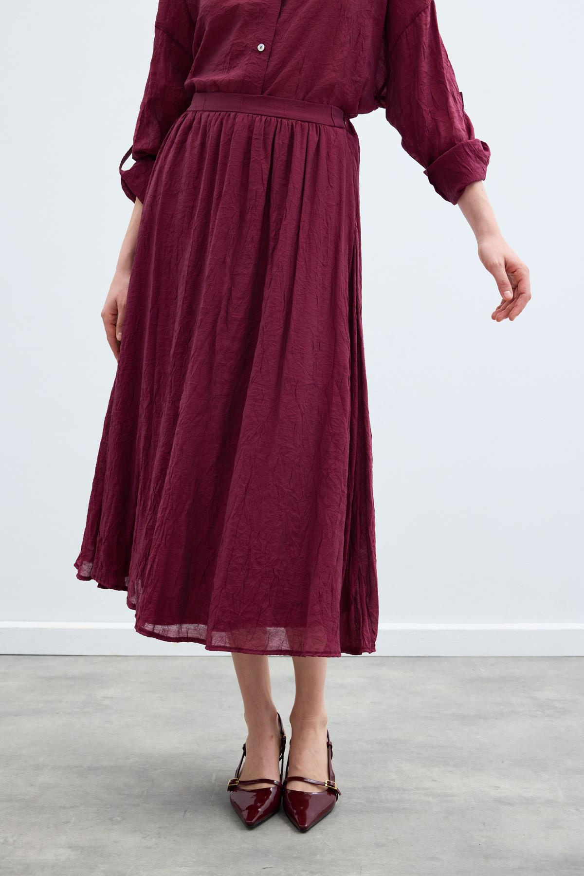 Kraşlı Kloş  Etek - Bordo