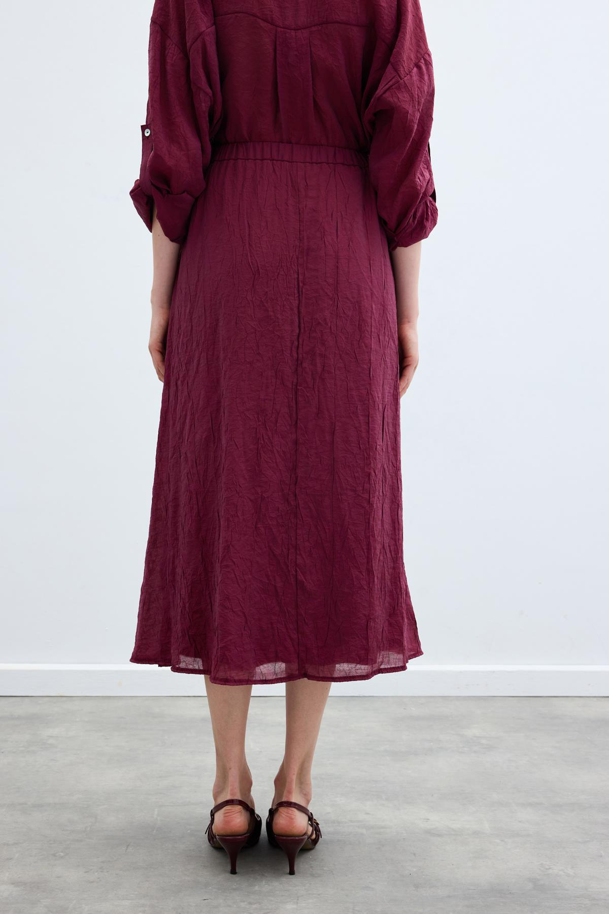 Kraşlı Kloş  Etek - Bordo