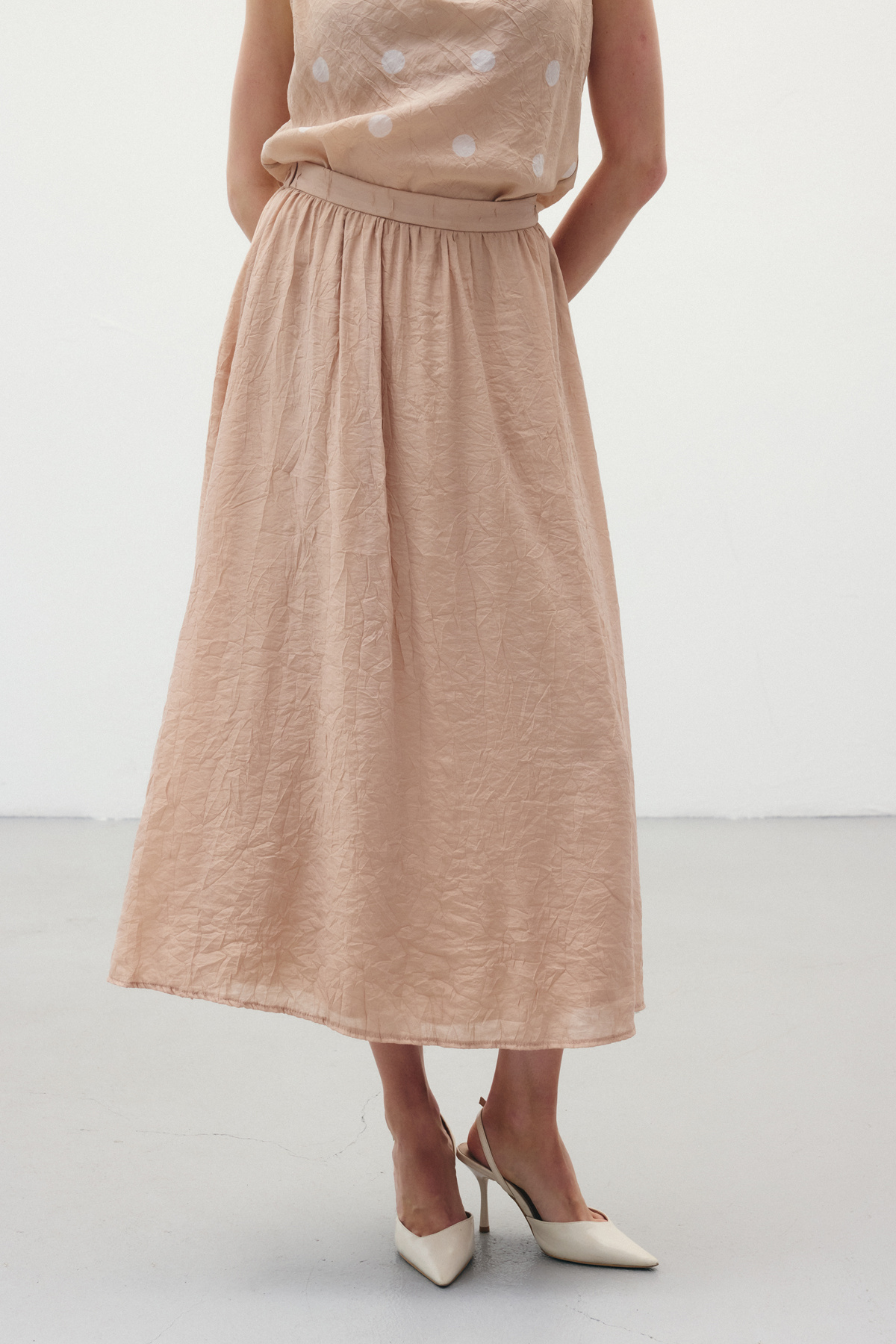 Kraşlı Kloş  Etek - Pudra