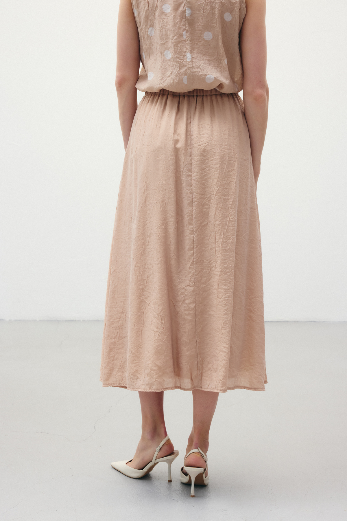 Kraşlı Kloş  Etek - Pudra