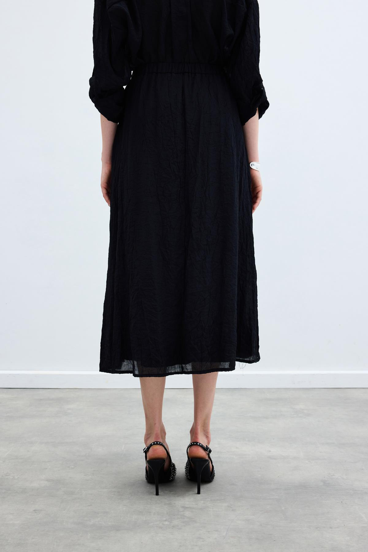 Kraşlı Kloş  Etek - Siyah