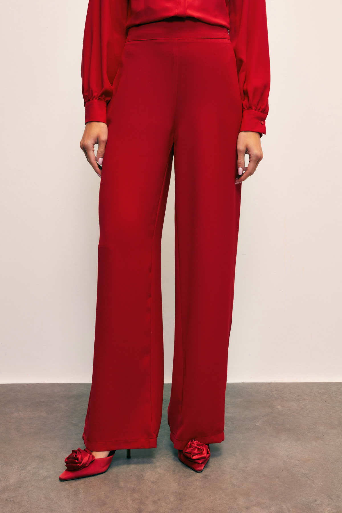 Krep Salaş Pantolon - KIRMIZI