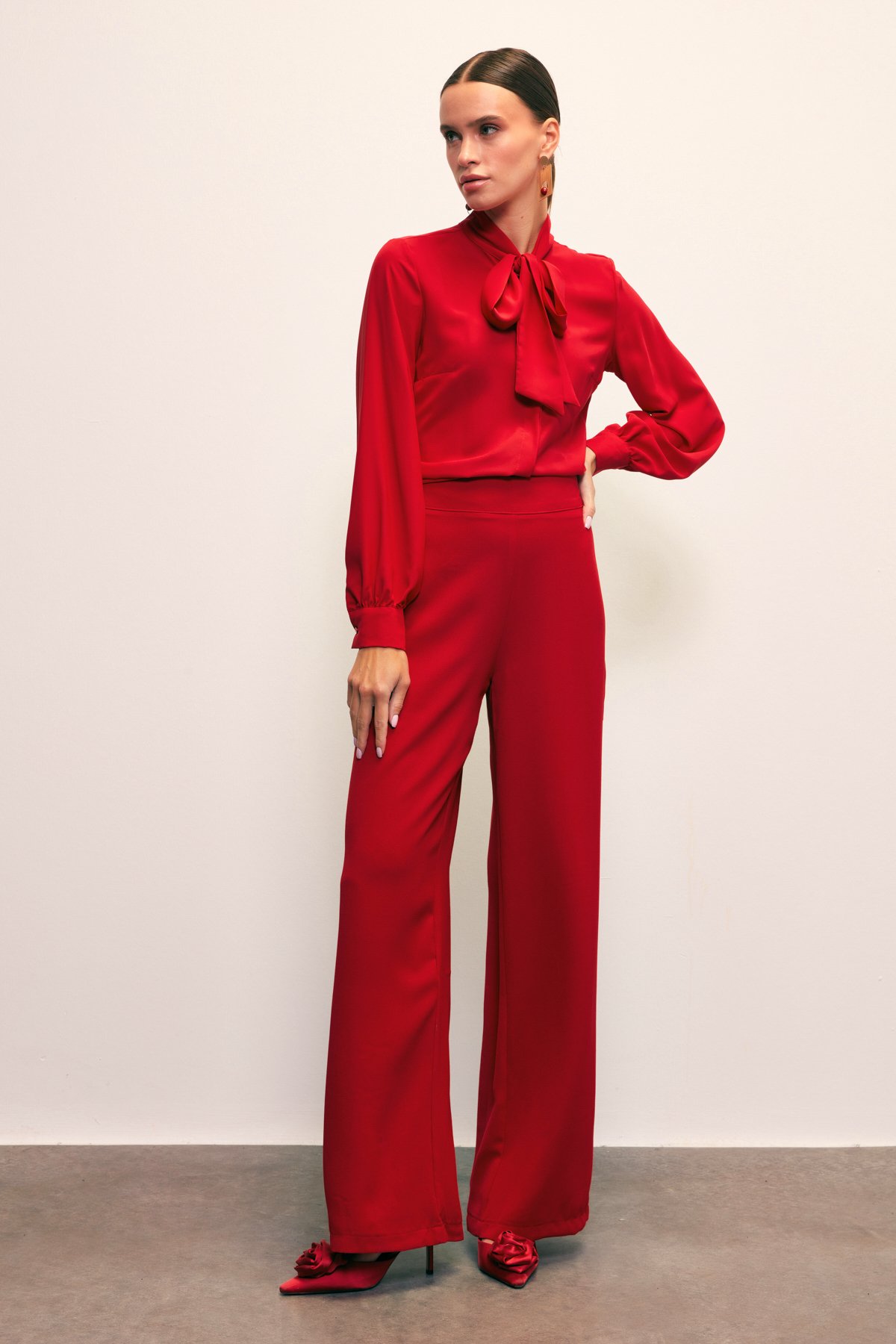 Krep Salaş Pantolon - KIRMIZI