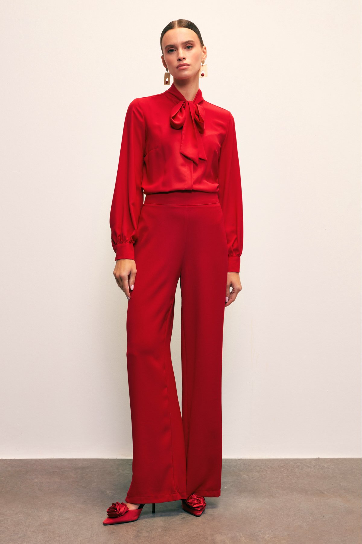 Krep Salaş Pantolon - KIRMIZI