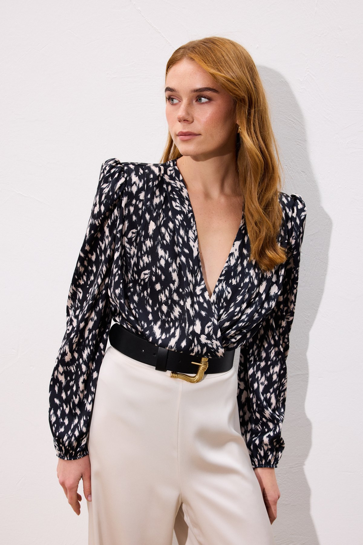 Kruvaze Bodysuit Bluz - Siyah