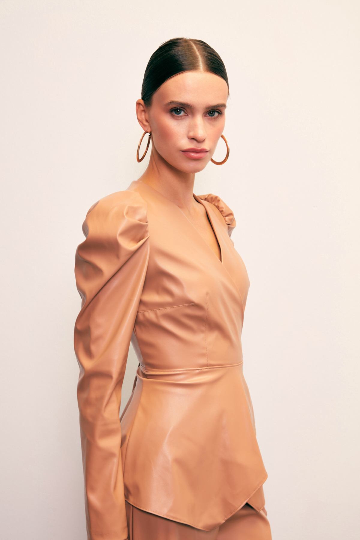 Kruvaze Deri Bluz - BEJ