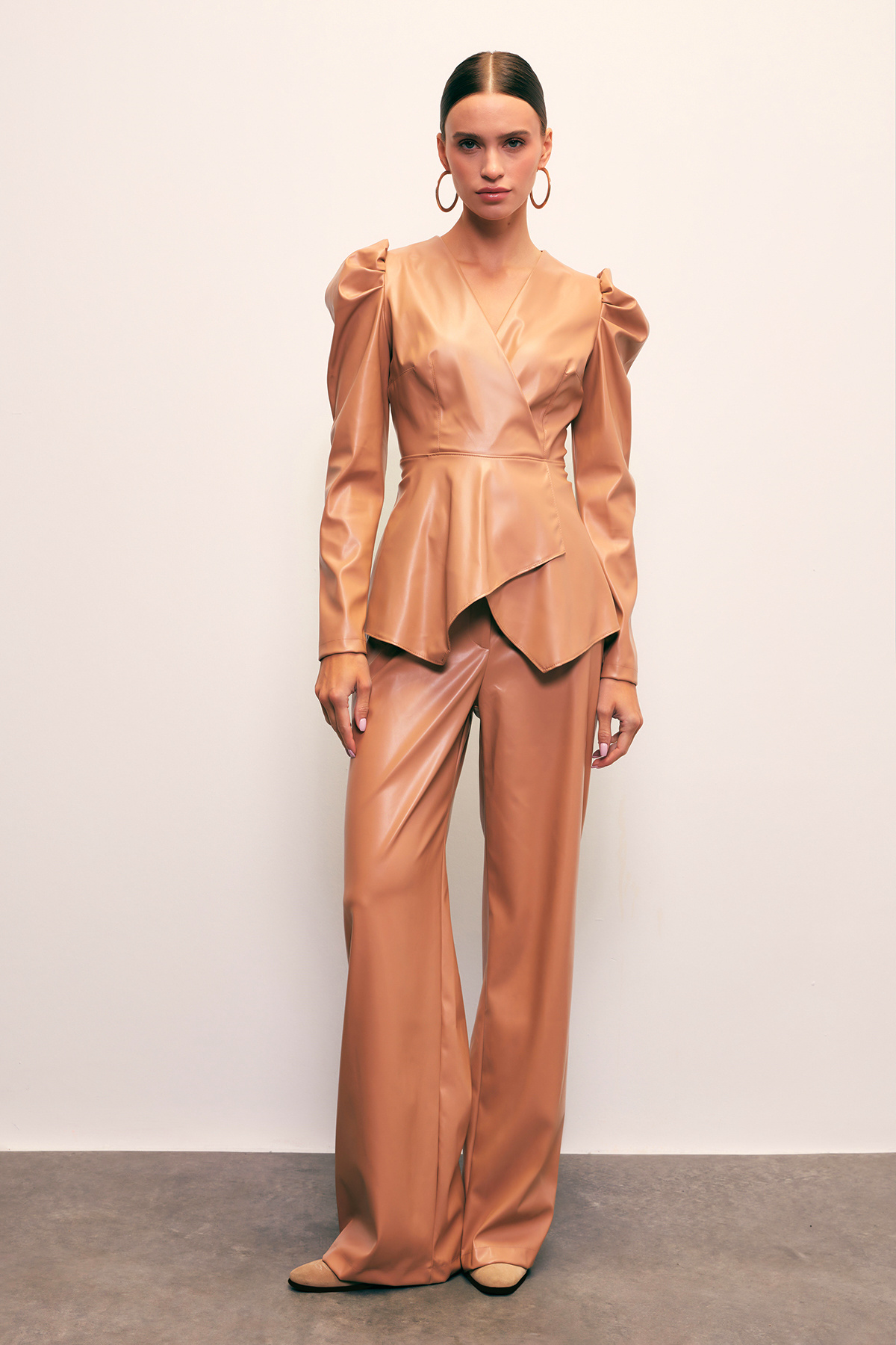 Kruvaze Deri Bluz - BEJ