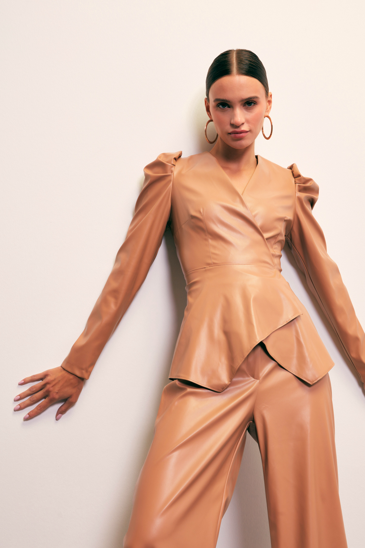 Kruvaze Deri Bluz - BEJ