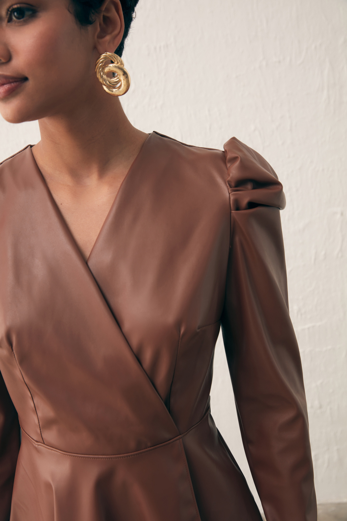 Kruvaze Deri Bluz - KAHVE