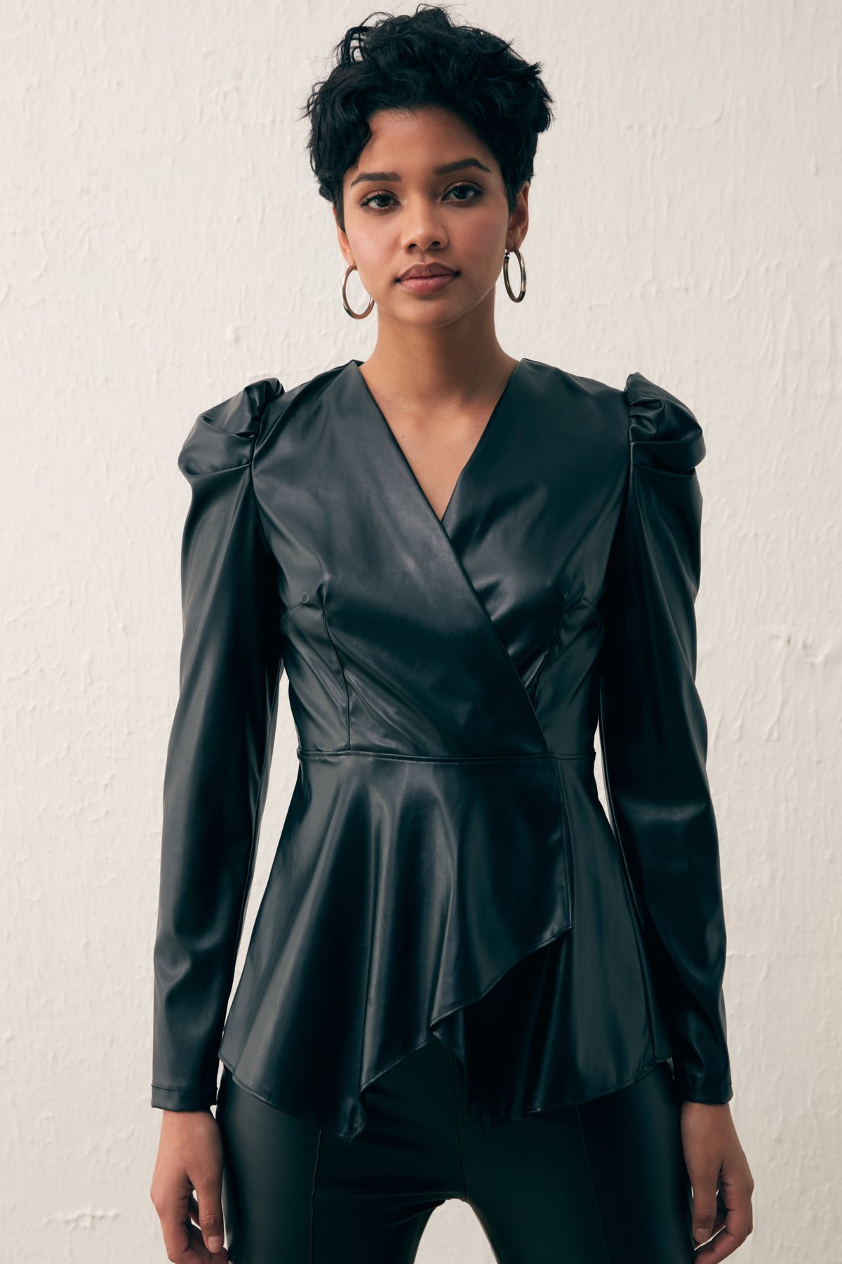 Kruvaze Deri Bluz - SİYAH