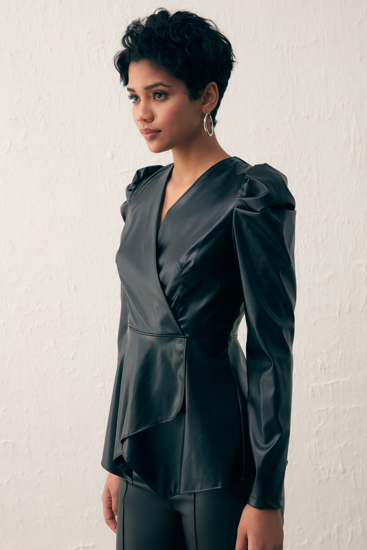 Kruvaze Deri Bluz - SİYAH