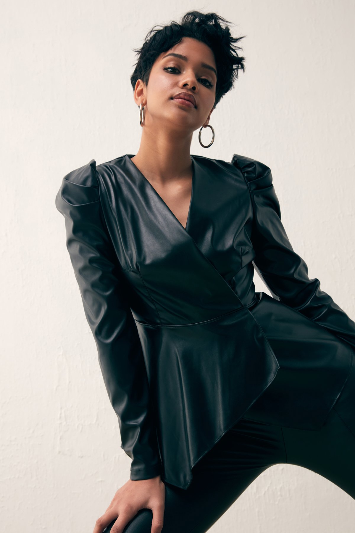 Kruvaze Deri Bluz - SİYAH