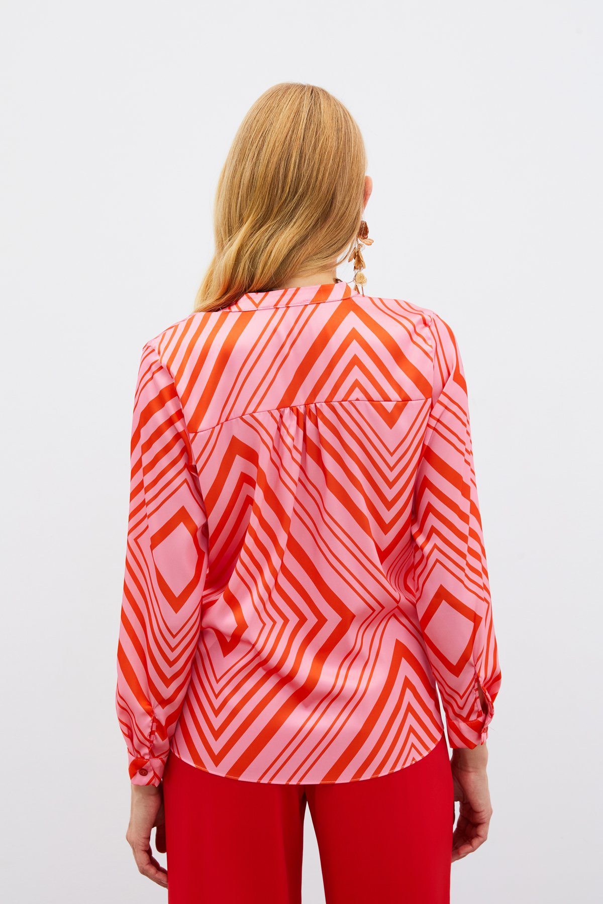 Kruvaze Desenli Bluz - FUSYA