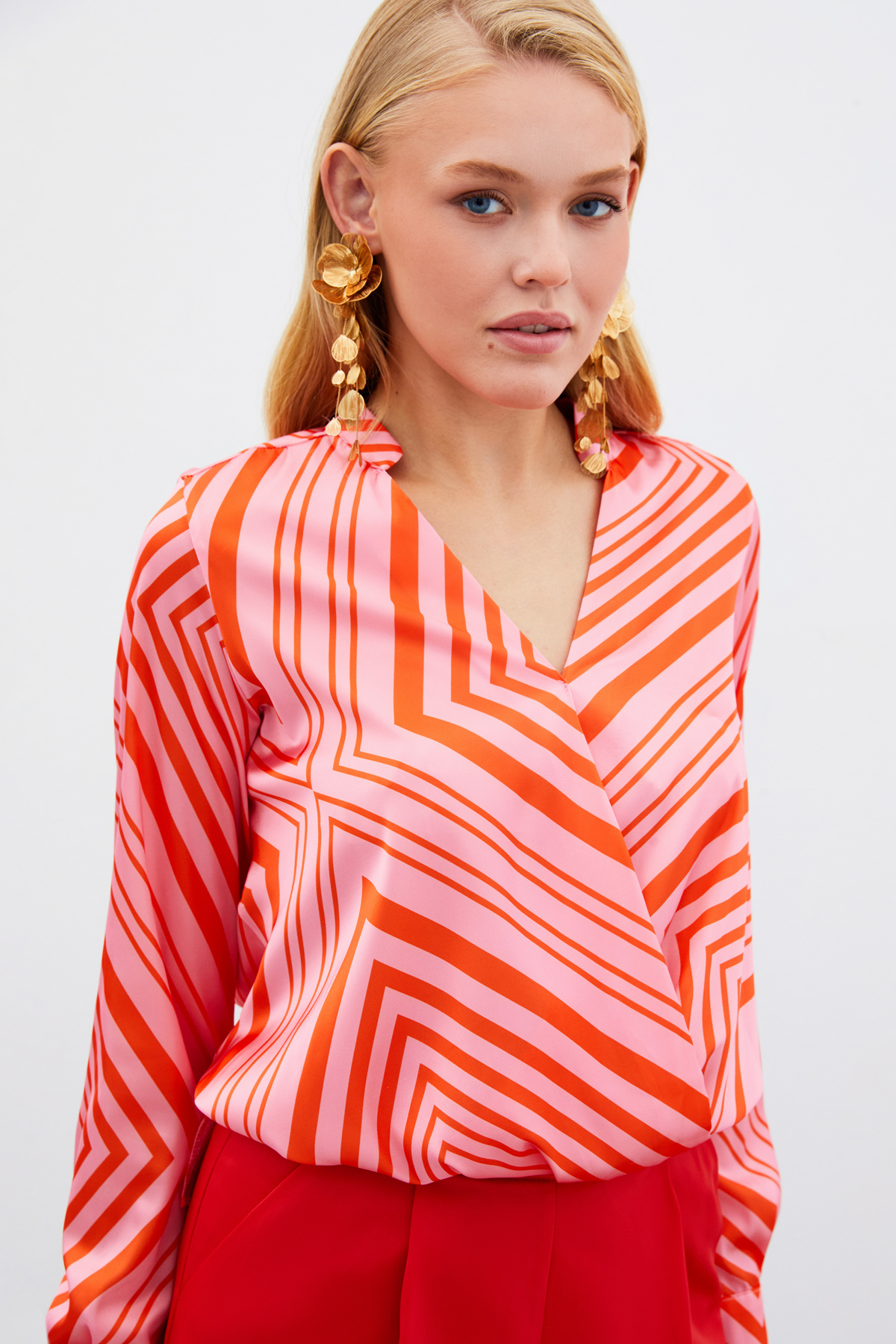 Kruvaze Desenli Bluz - FUSYA