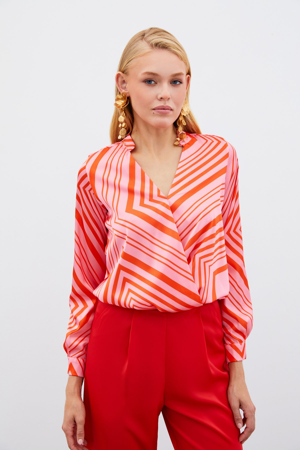 Kruvaze Desenli Bluz - FUSYA