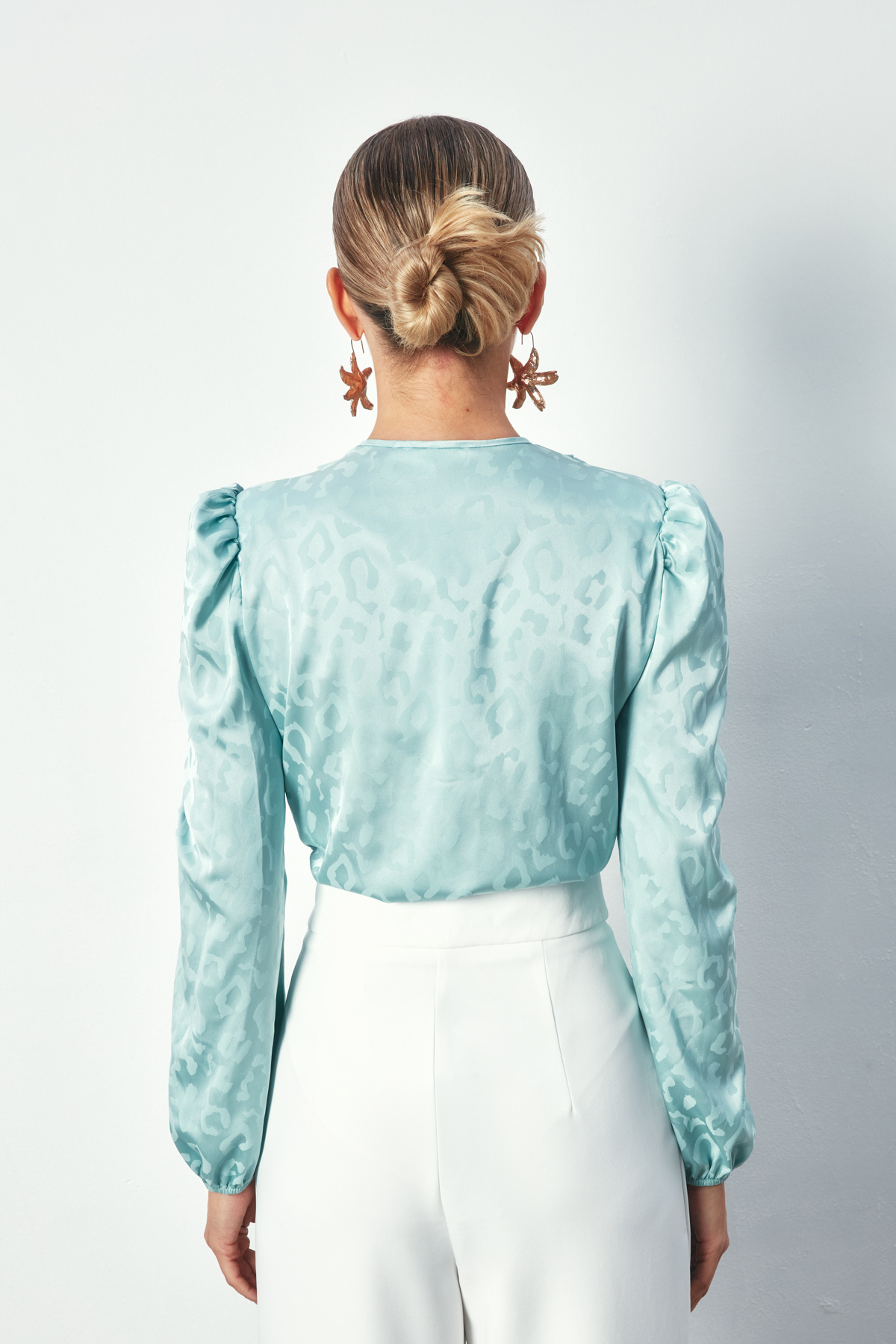 Double Breasted Patterned Bodysuit Blouse - MINT