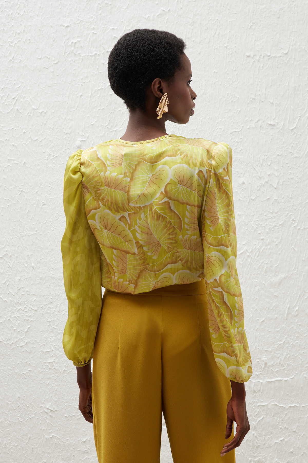 Kruvaze Desenli Bodysuit Bluz - OLİVE