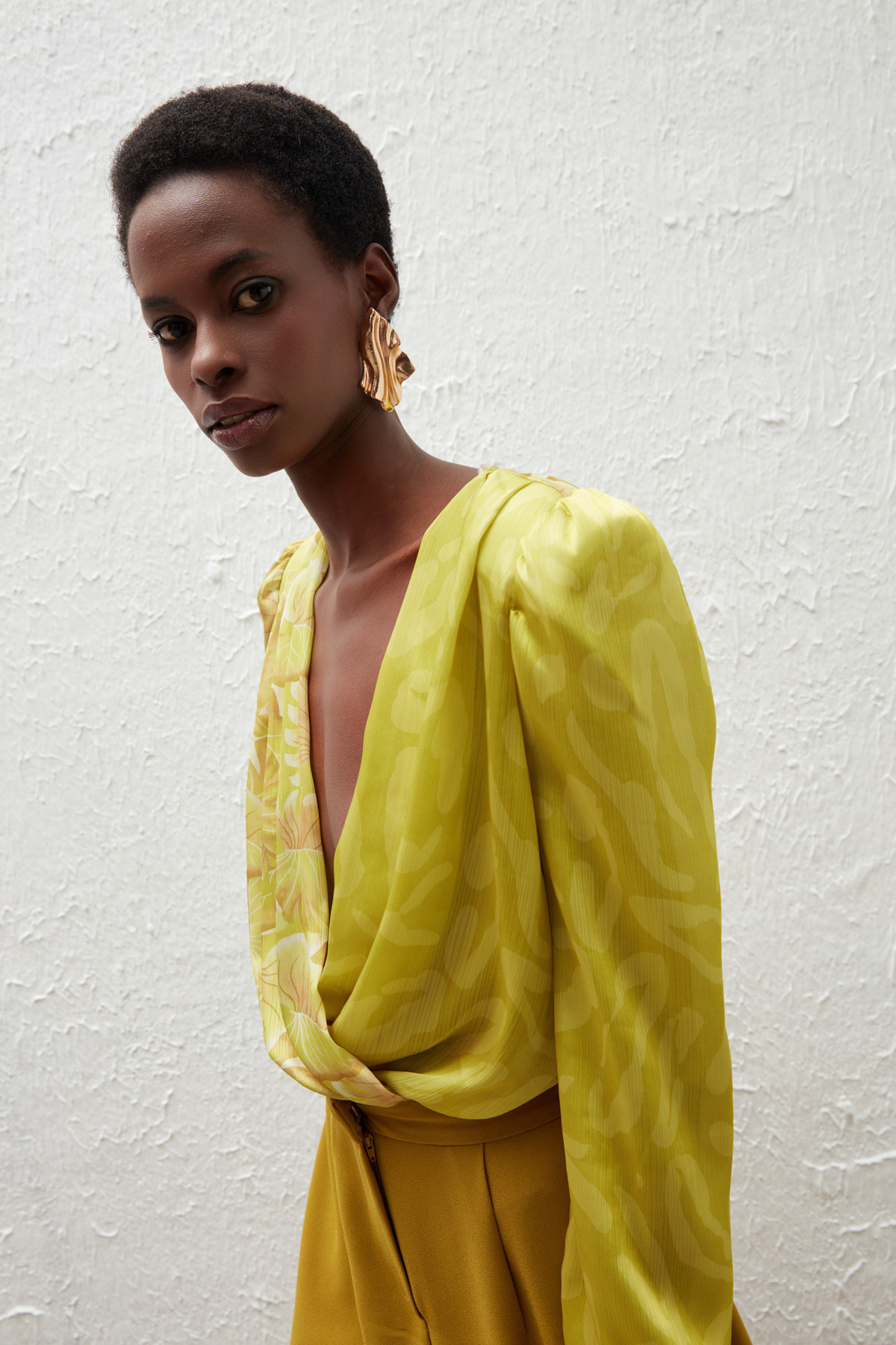 Kruvaze Desenli Bodysuit Bluz - OLİVE