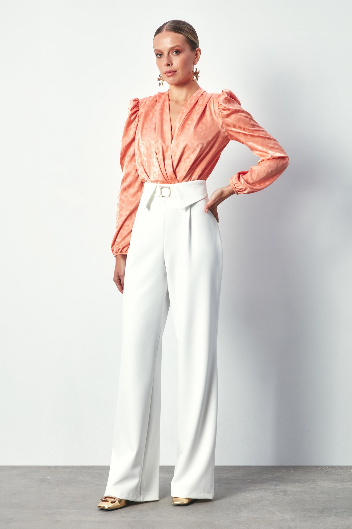 Kruvaze Desenli Bodysuit Bluz - SOMON