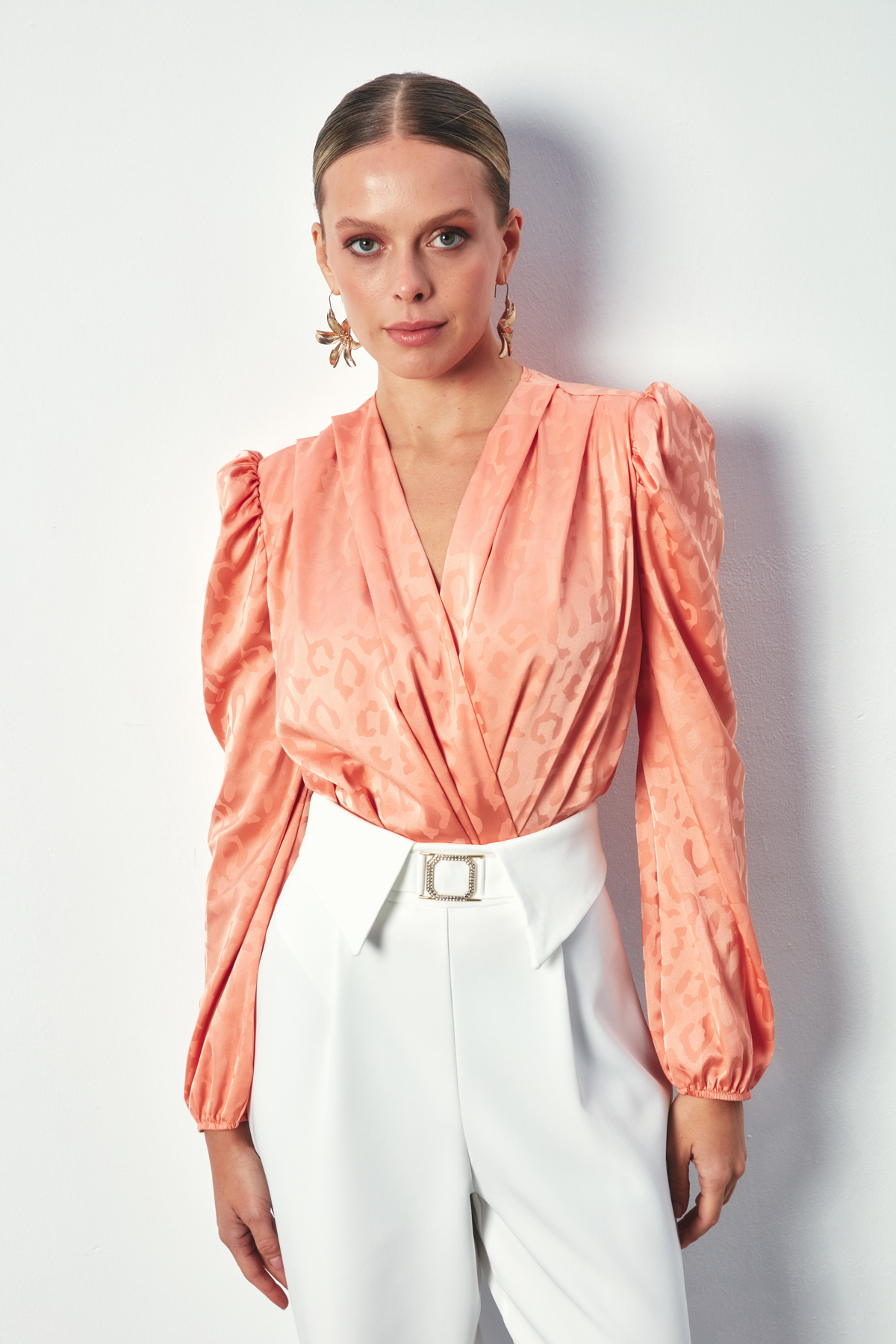 Kruvaze Desenli Bodysuit Bluz - SOMON