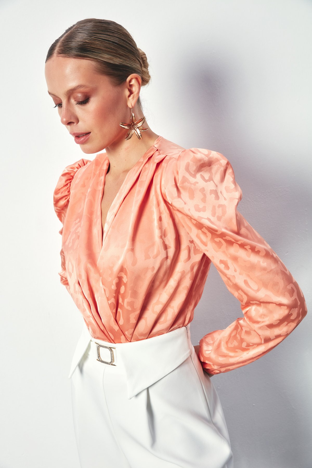 Kruvaze Desenli Bodysuit Bluz - SOMON