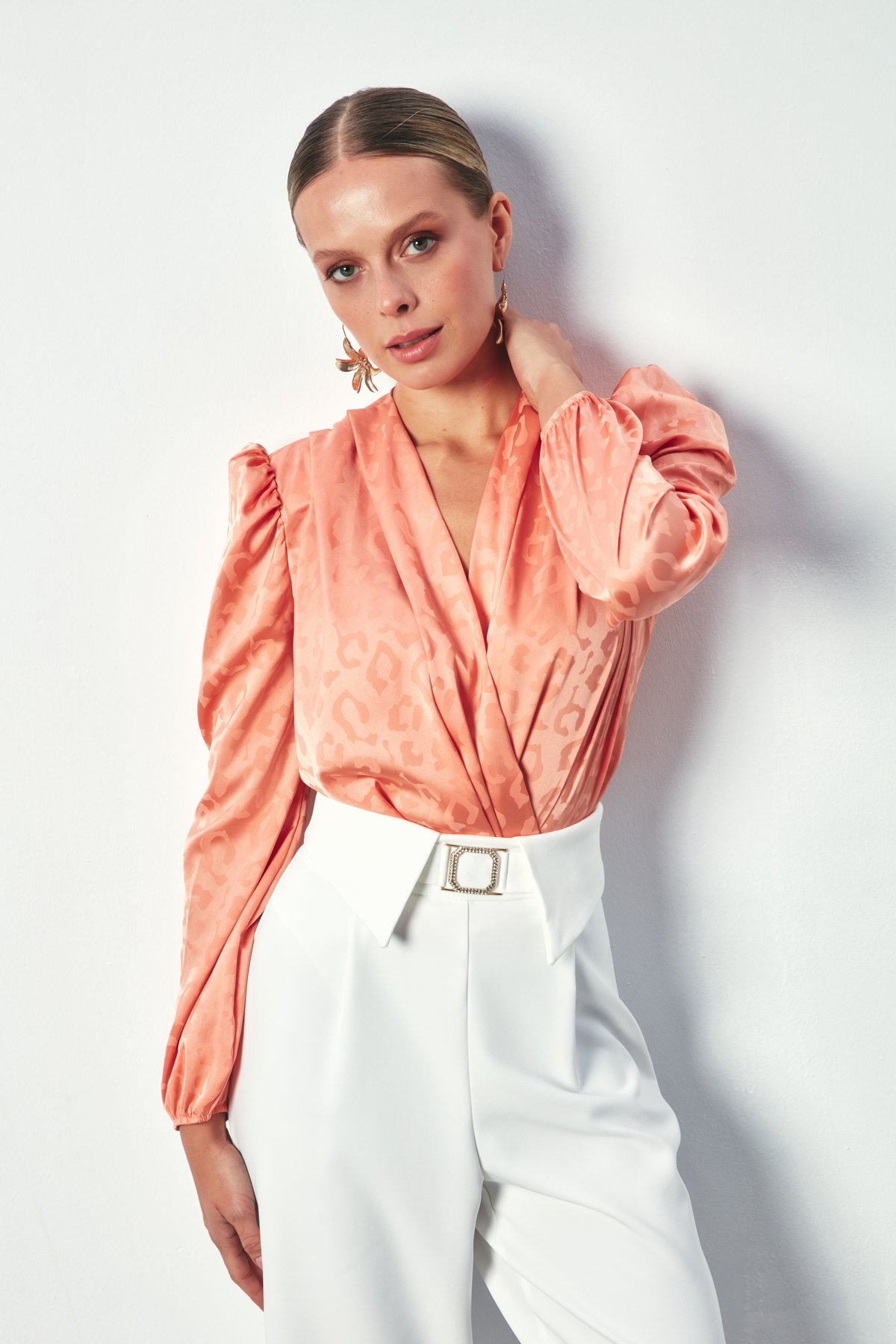 Kruvaze Desenli Bodysuit Bluz - SOMON