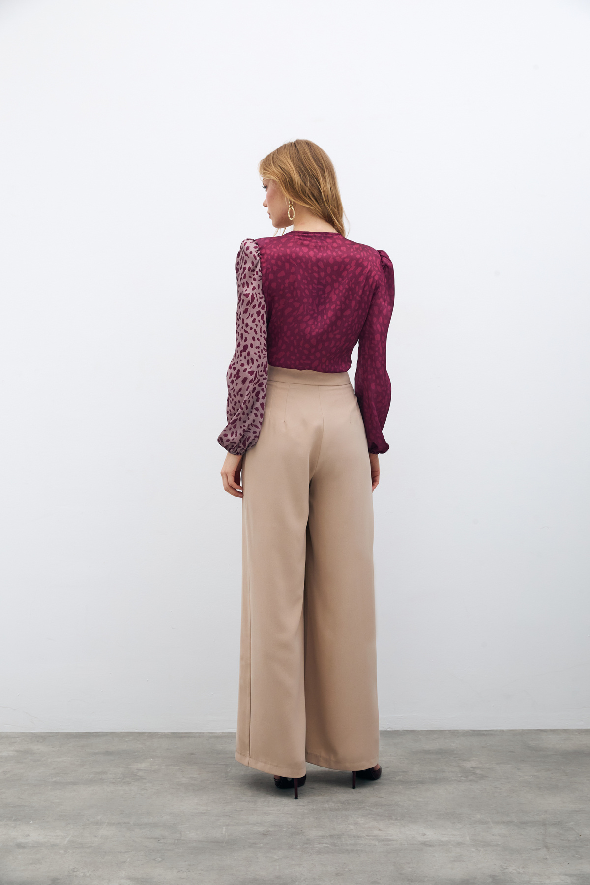 Kruvaze Desenli Bodysuit - Bordo-Pudra