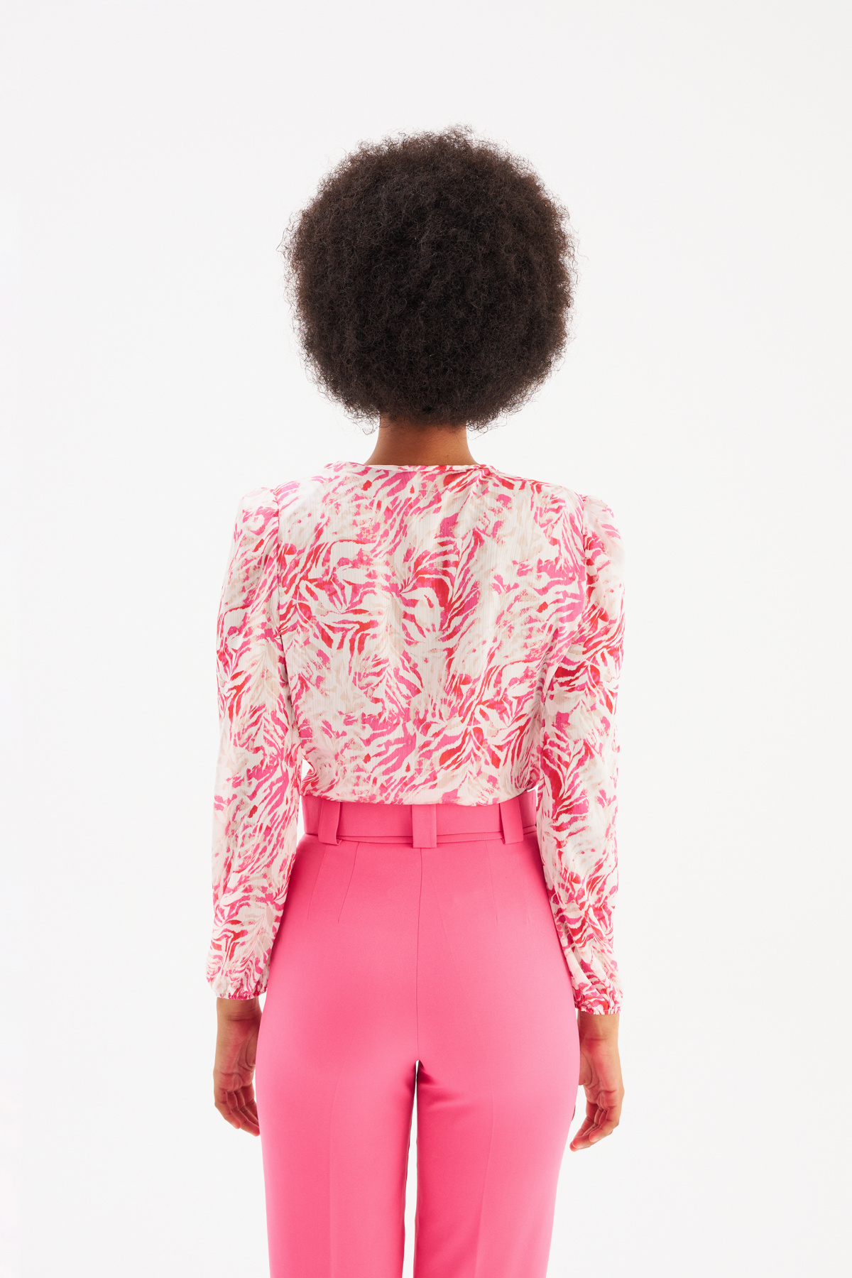 Kruvaze Desenli Bodysuit - FUŞYA