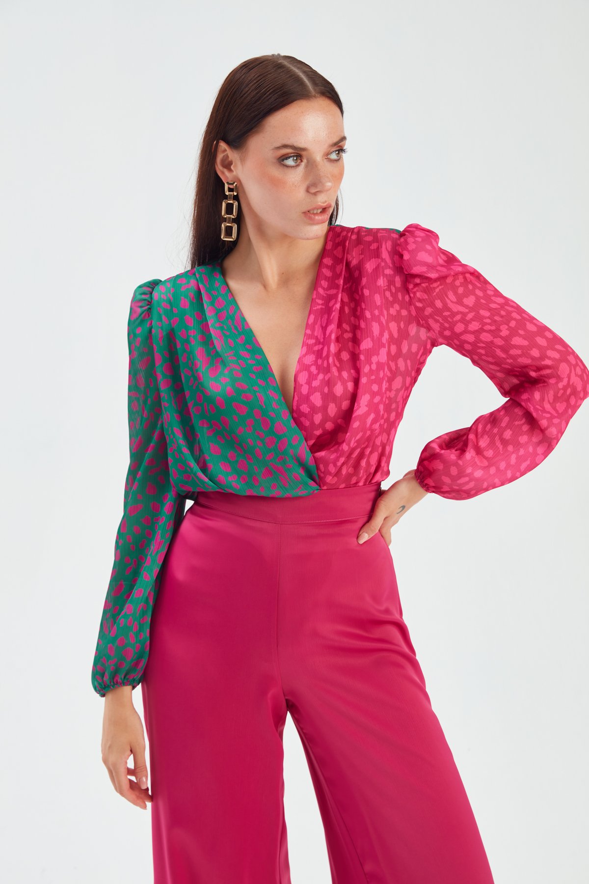 Double-breasted bodysuit - FUCHSIA-GREEN