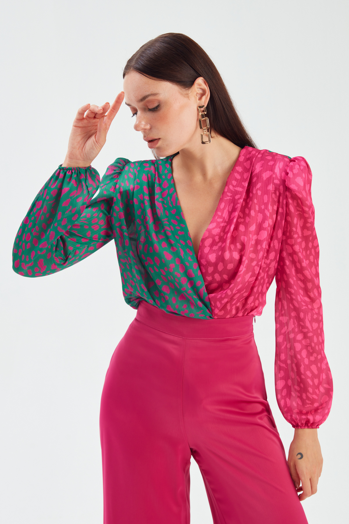 Double-breasted bodysuit - FUCHSIA-GREEN