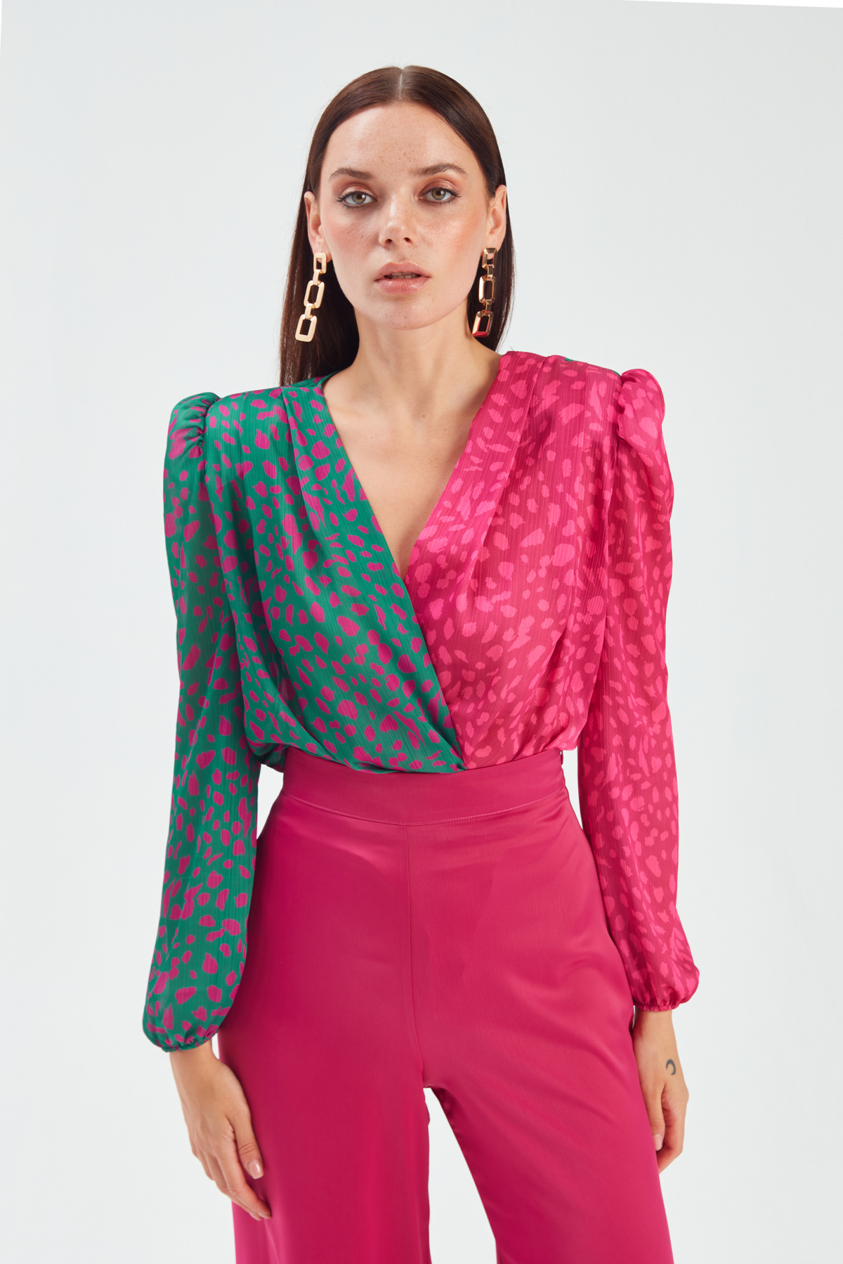 Double-breasted bodysuit - FUCHSIA-GREEN