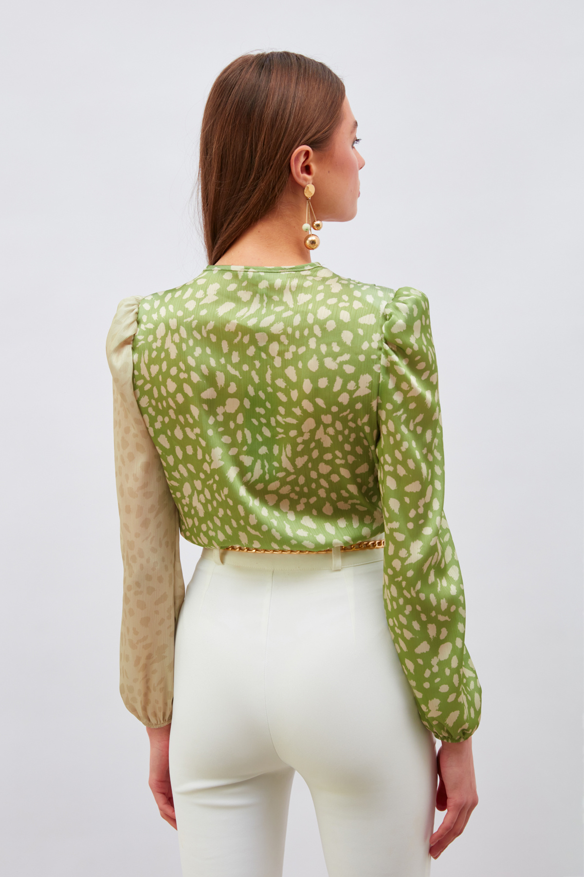 Kruvaze Desenli Bodysuit - HAKİ-BEJ