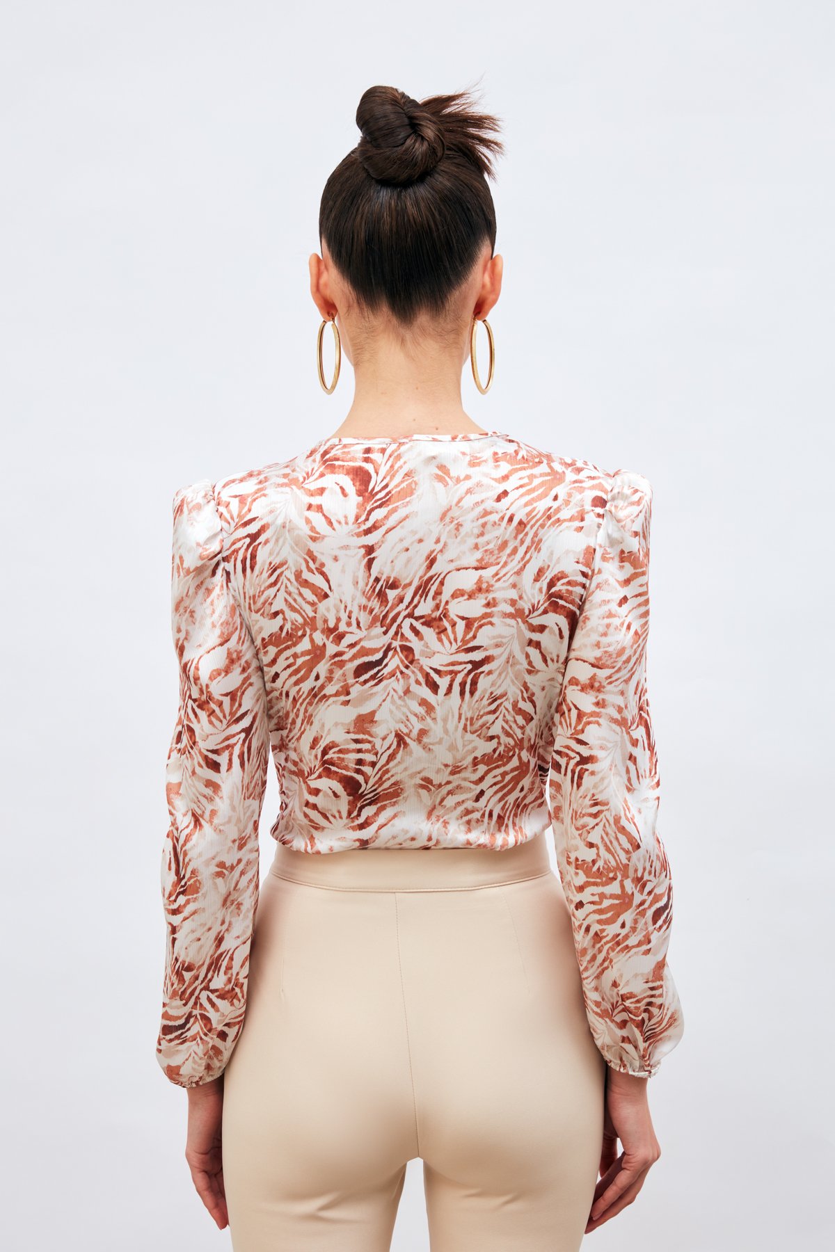 Kruvaze Desenli Bodysuit - KAHVE