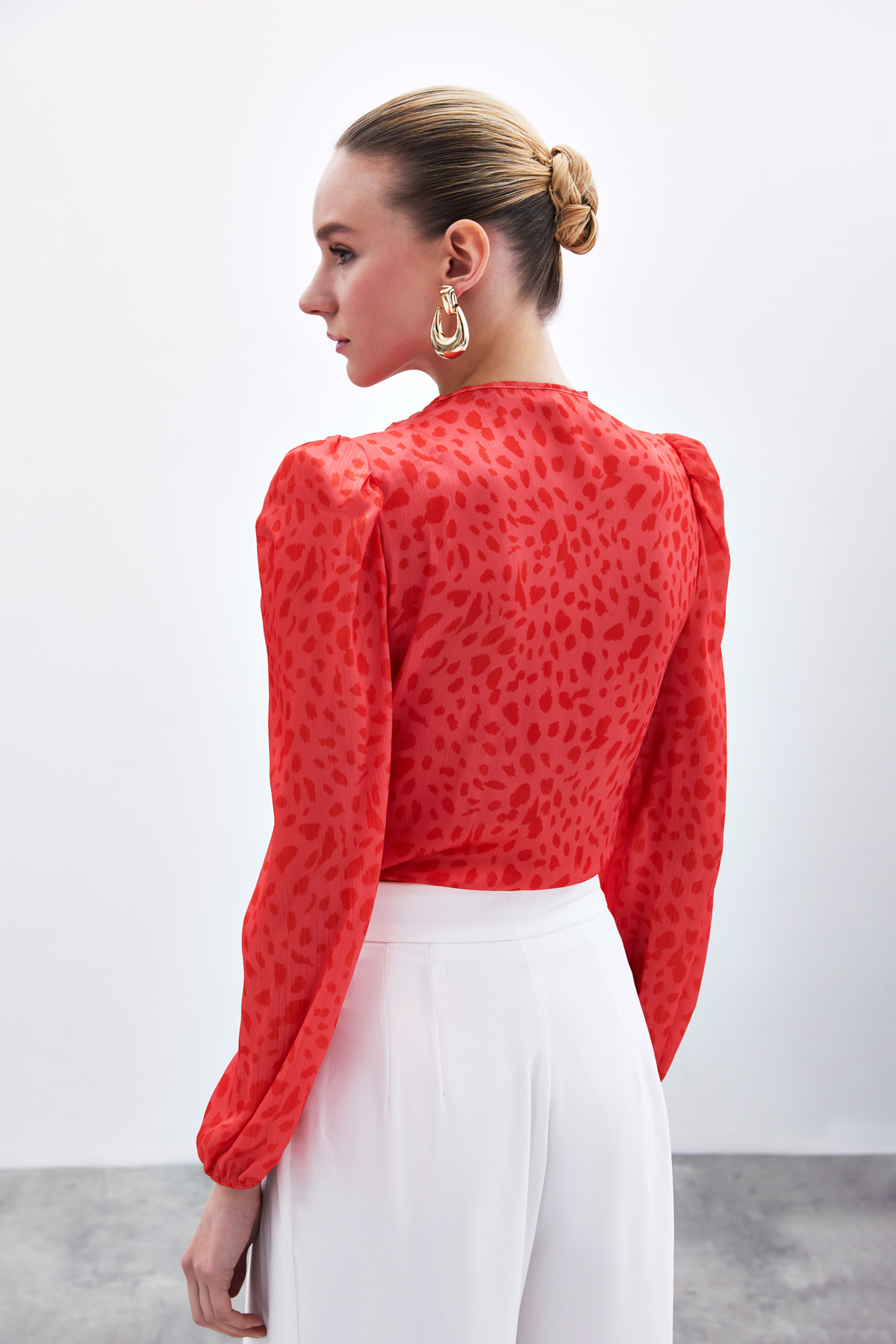 Kruvaze Desenli Bodysuit - Kırmızı