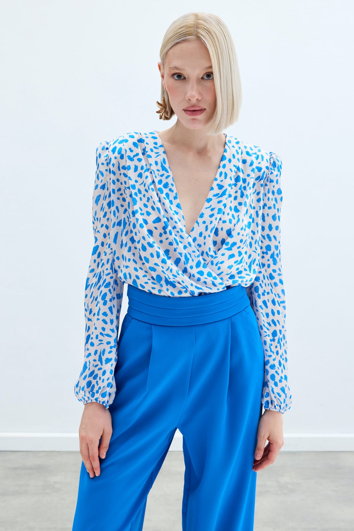 Kruvaze Desenli Bodysuit - Lacivert