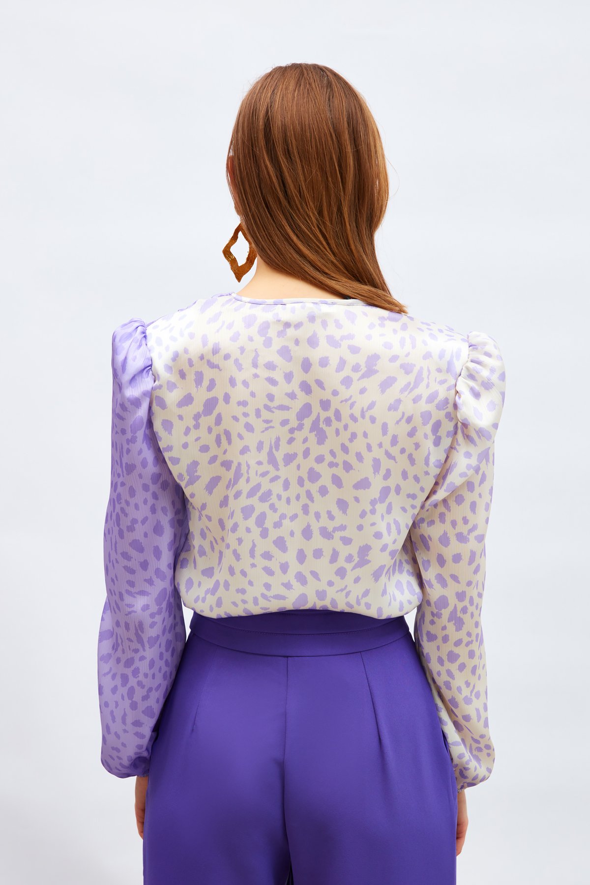 Kruvaze Desenli Bodysuit - LİLA-EKRU