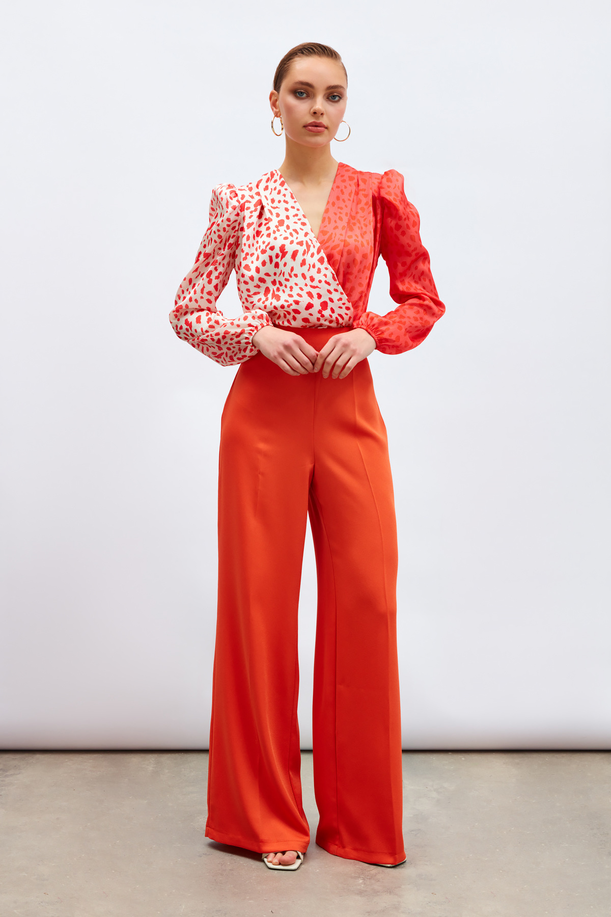 Kruvaze Desenli Bodysuit - MERCAN-KIRMIZI