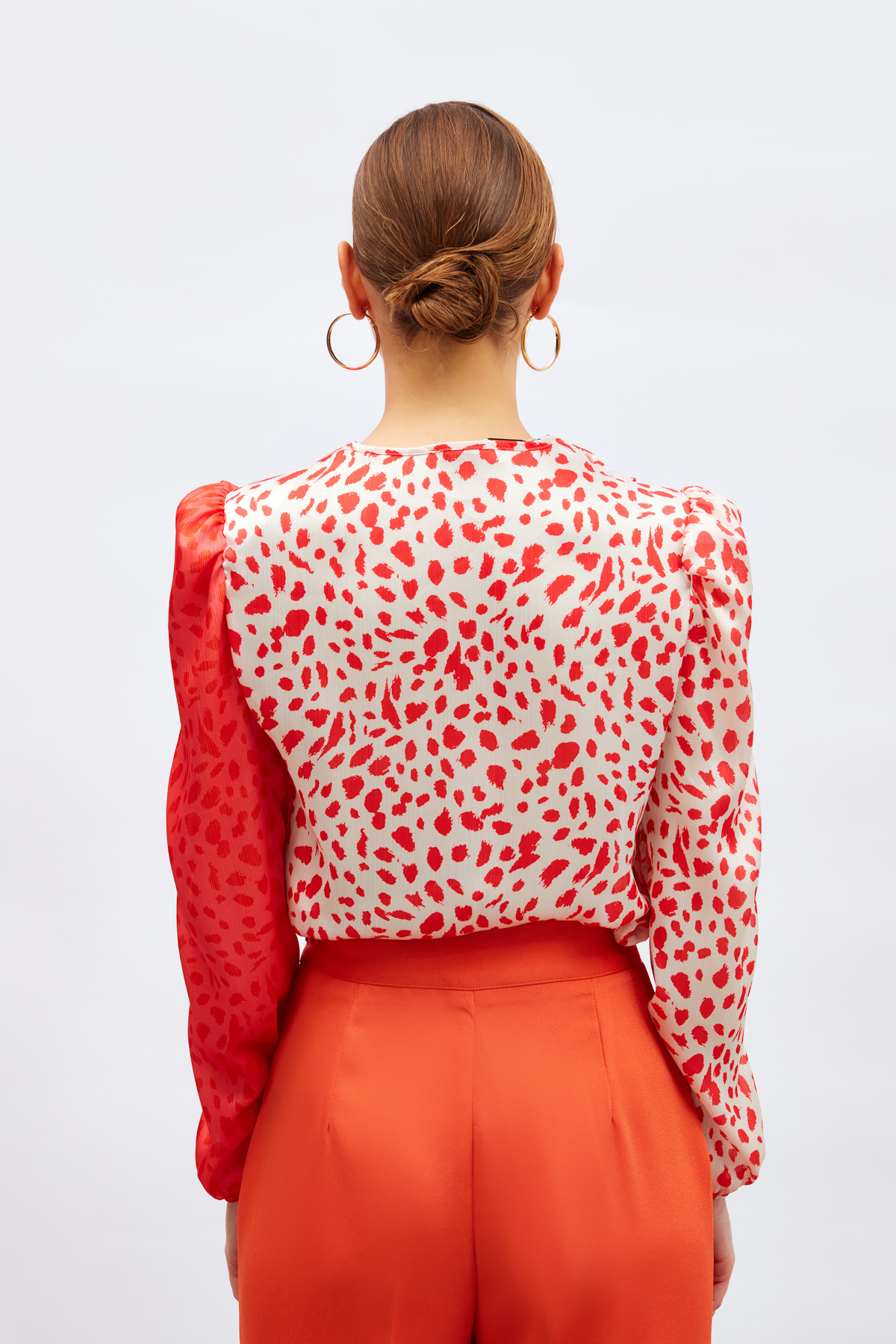 Kruvaze Desenli Bodysuit - MERCAN-KIRMIZI