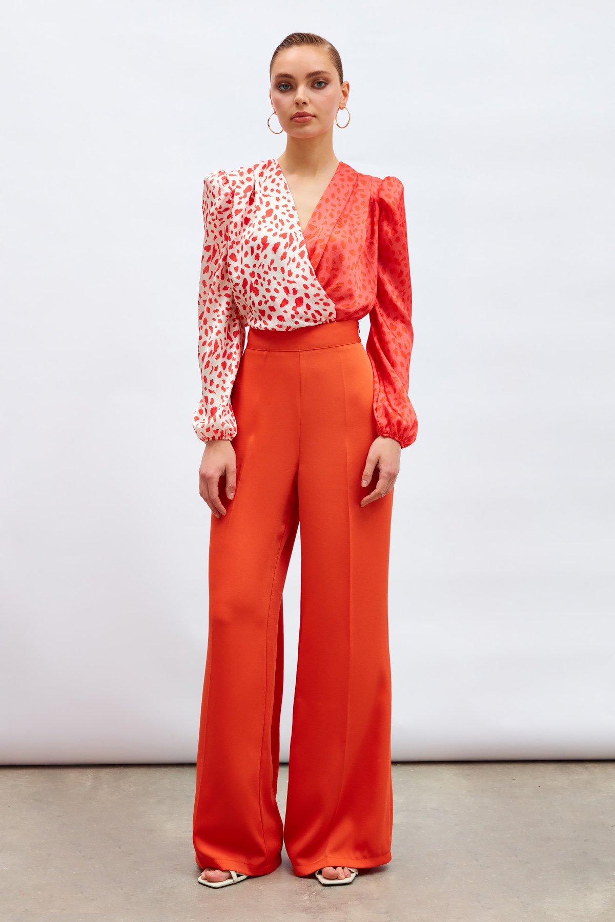 Kruvaze Desenli Bodysuit - MERCAN-KIRMIZI