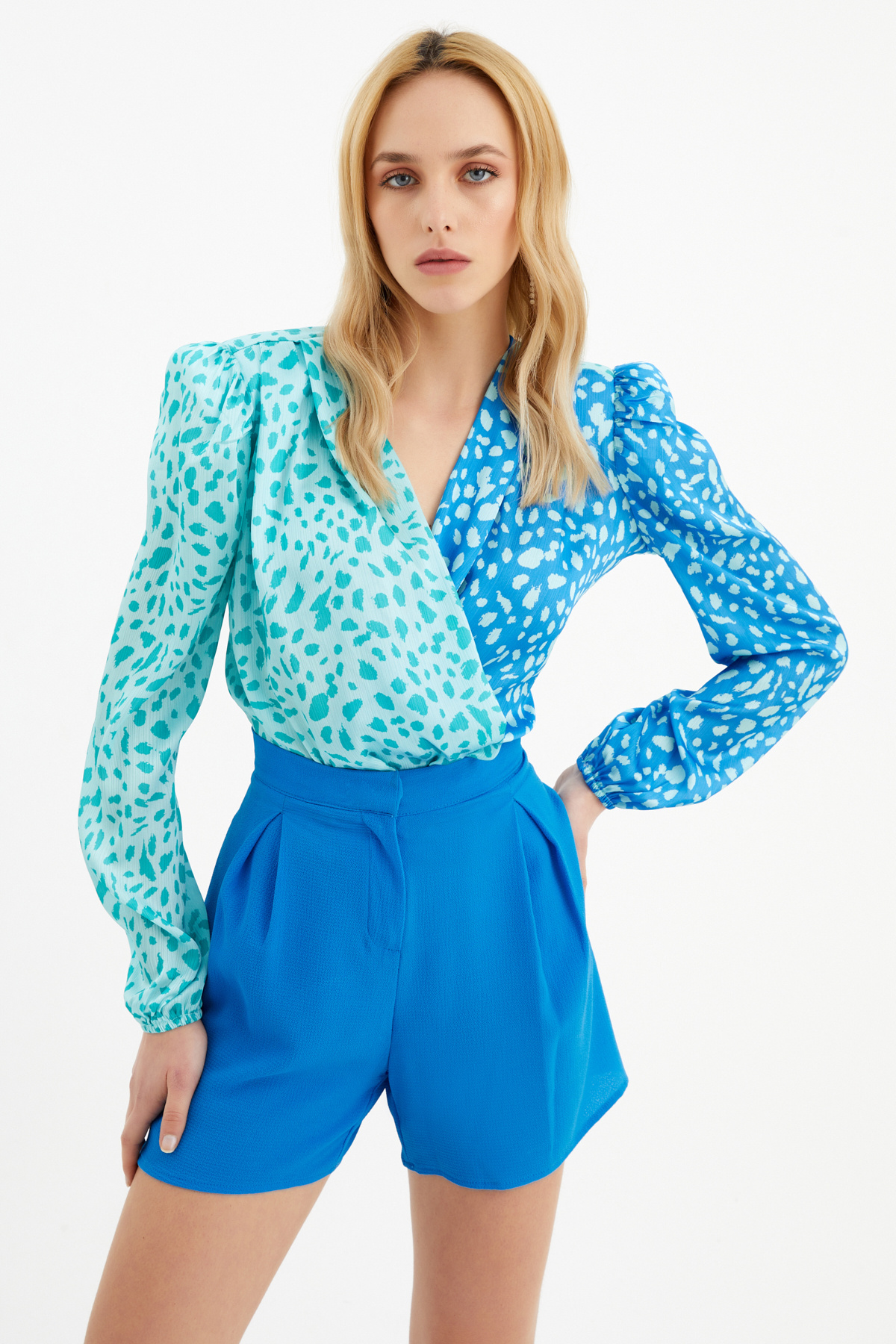 Kruvaze desenli bodysuit - MİNT-MAVİ