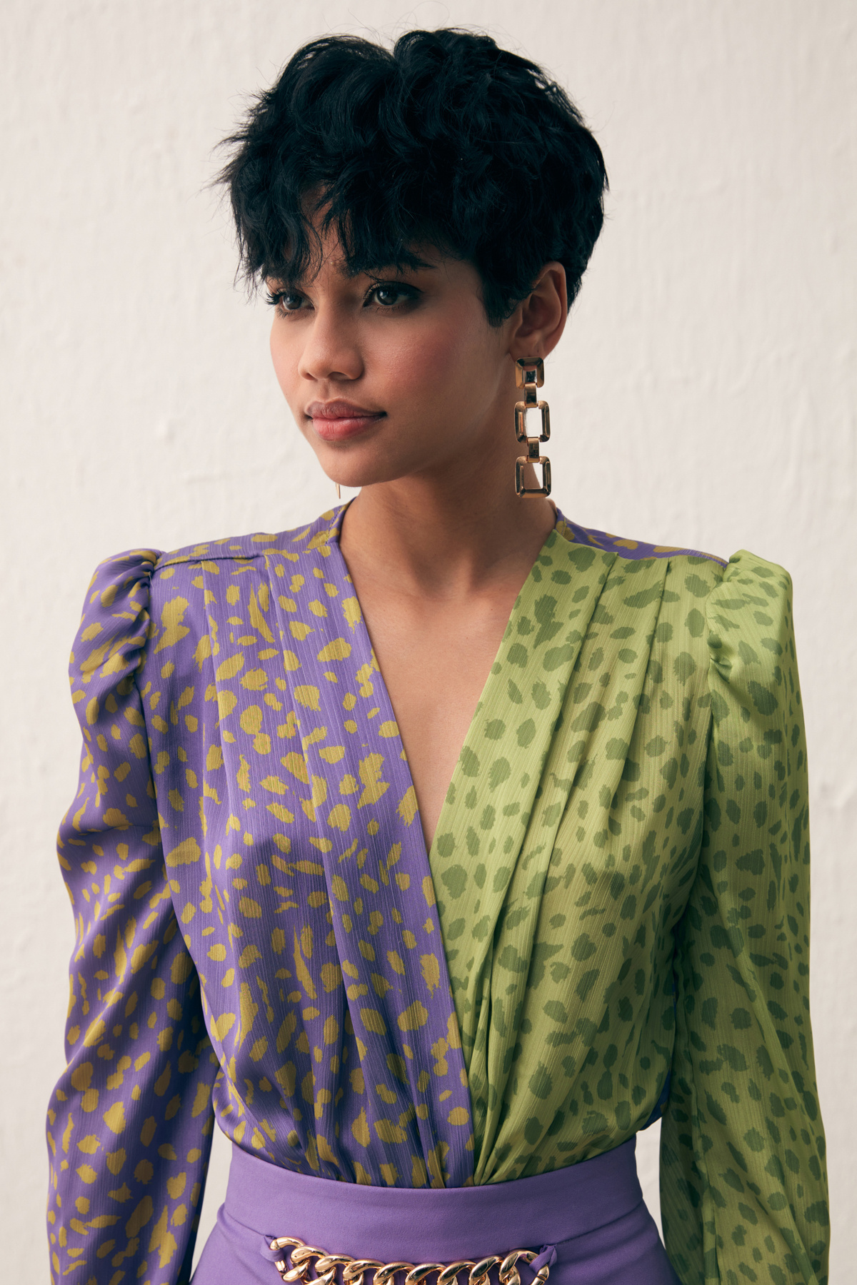 Kruvaze Desenli Bodysuit - MOR-YAĞ YEŞİLİ