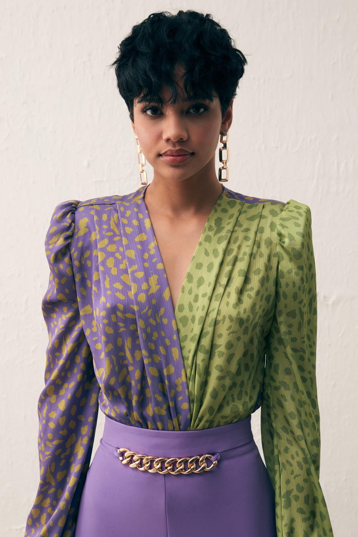 Kruvaze Desenli Bodysuit - MOR-YAĞ YEŞİLİ