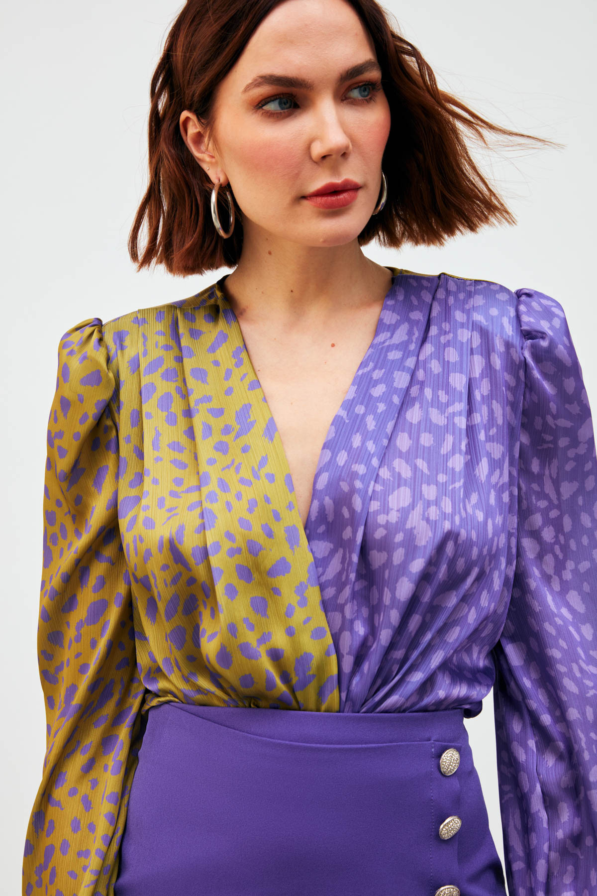 Kruvaze Desenli Bodysuit - OLİVE-MOR