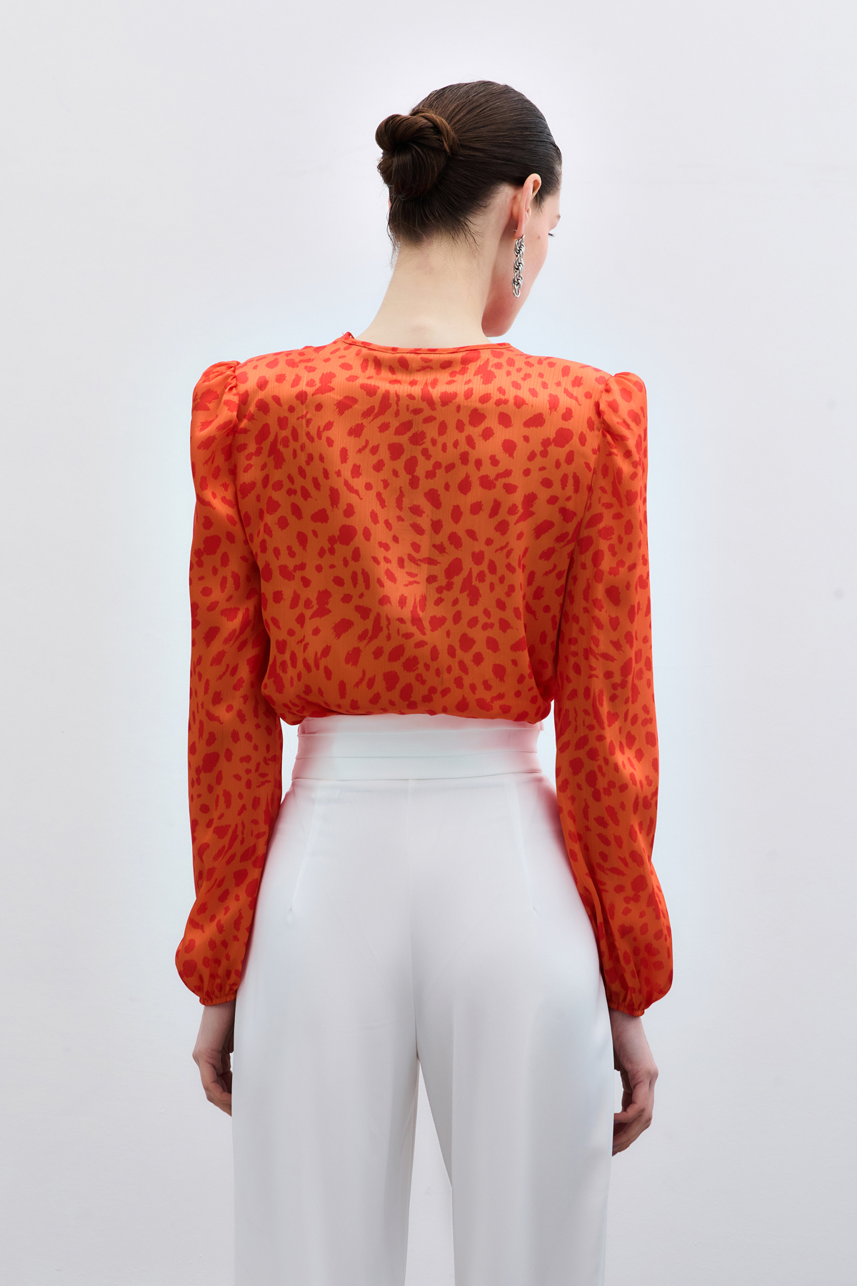 Kruvaze Desenli Bodysuit - Oranj