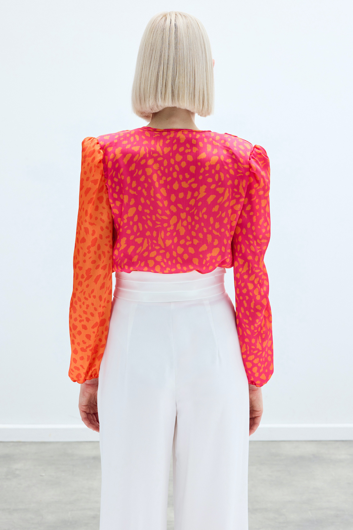 Kruvaze desenli bodysuit - ORANJ-FUŞYA