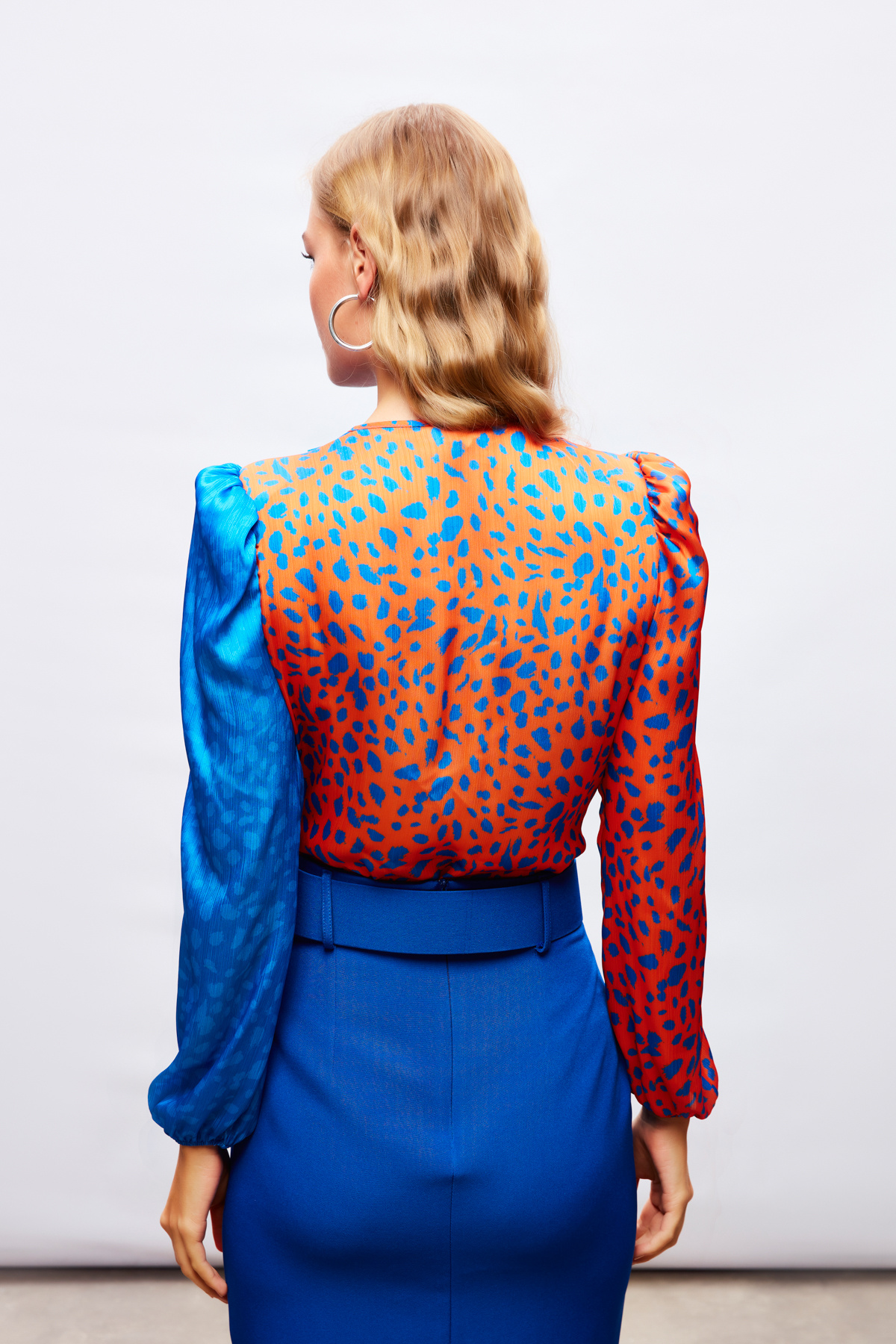 Kruvaze Desenli Bodysuit - ORANJ-SAX MAVİ