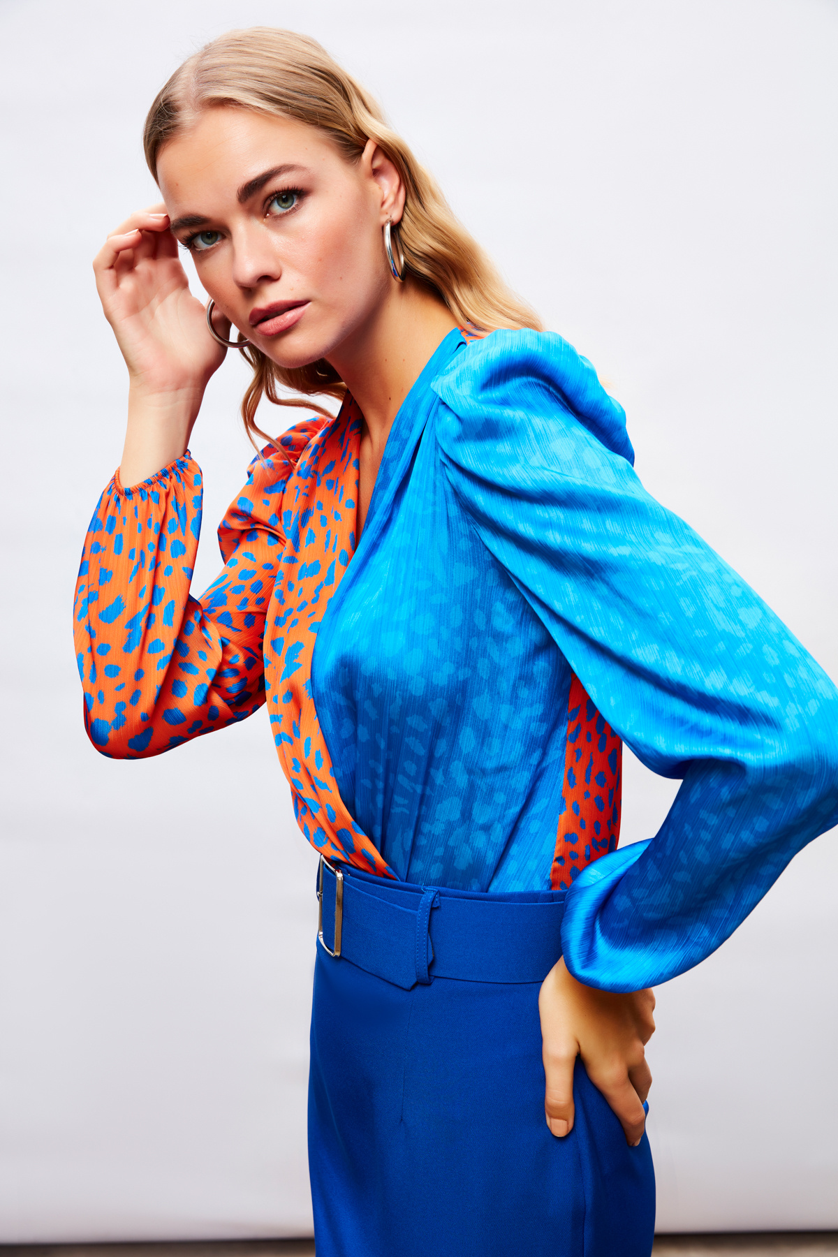 Kruvaze Desenli Bodysuit - ORANJ-SAX MAVİ