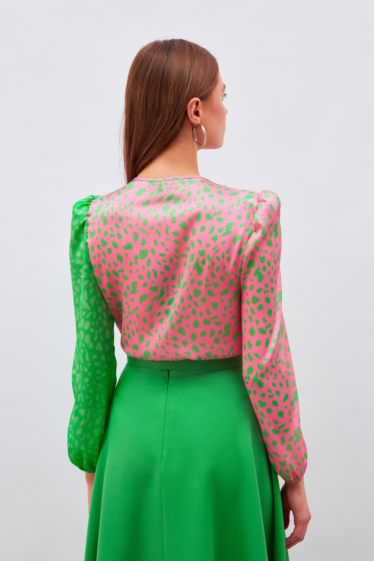 Kruvaze Desenli Bodysuit - PEMBE-YEŞİL